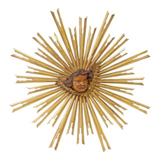 Exceptional Large Religious Antique Giltwood Sunburst Altarpiece Ornament Star Wall Panel For Sale