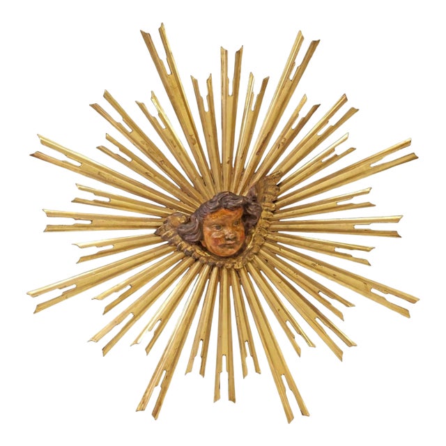Exceptional Large Religious Antique Giltwood Sunburst Altarpiece Ornament Star Wall Panel For Sale