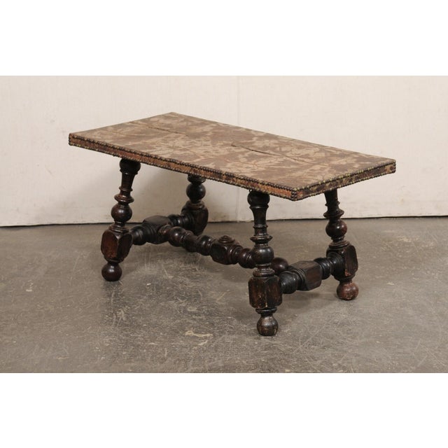 17th C Hand-Tooled Leather Top Coffee Table For Sale - Image 4 of 10