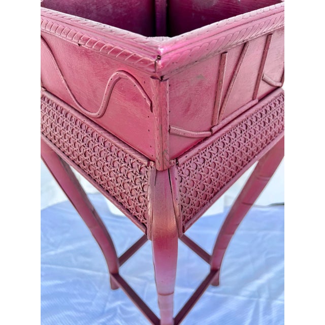 Vintage Red Split Bamboo and Rattan Caning Plant Stand Newly Painted Ruby Red For Sale - Image 4 of 12
