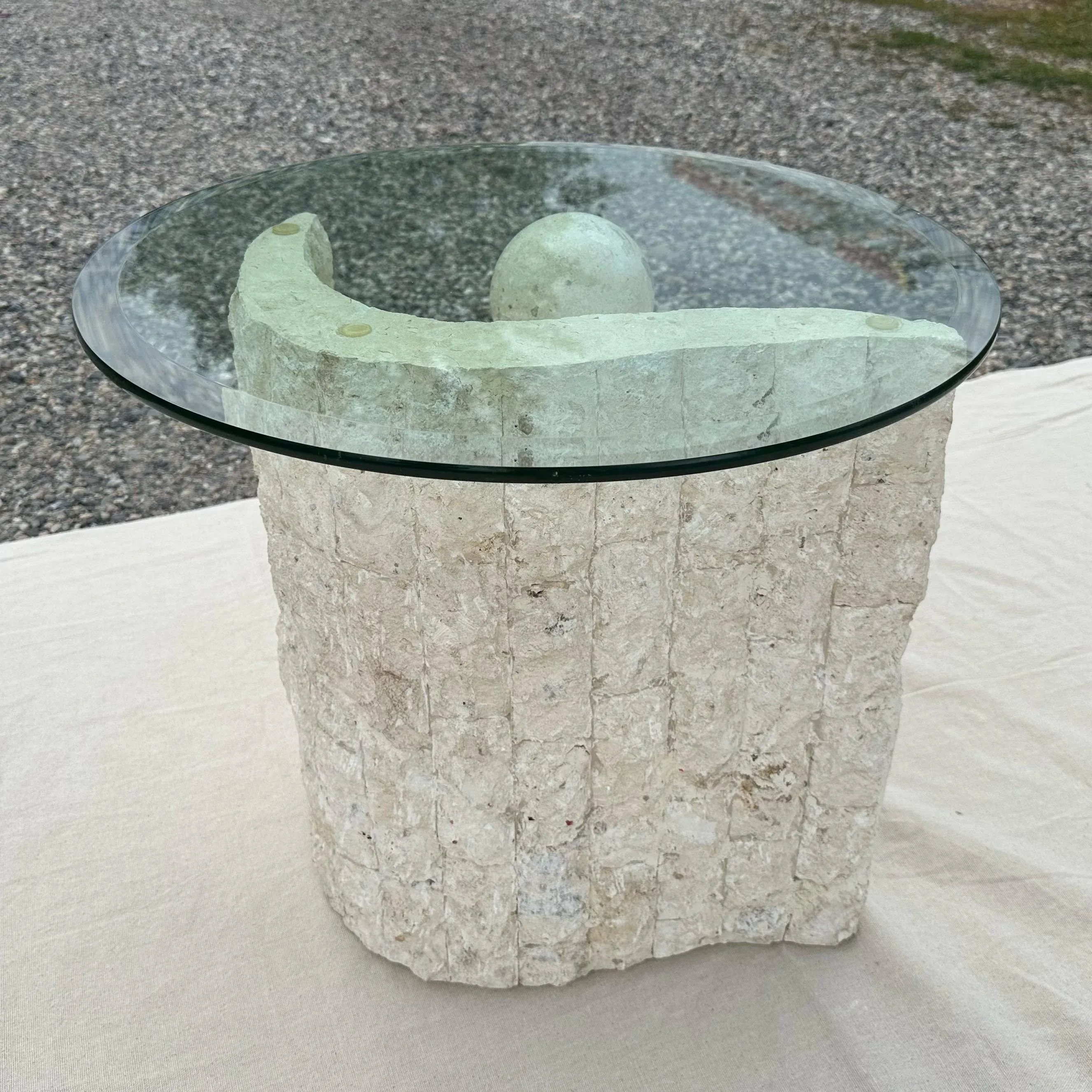 1980s Magnussen Postmodern Mactan Tesselated Stone & Glass Side