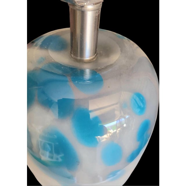 Glass Vintage Murano Glass Blue Metallic Leopard Cylindrical Table Lamp For Sale - Image 7 of 9
