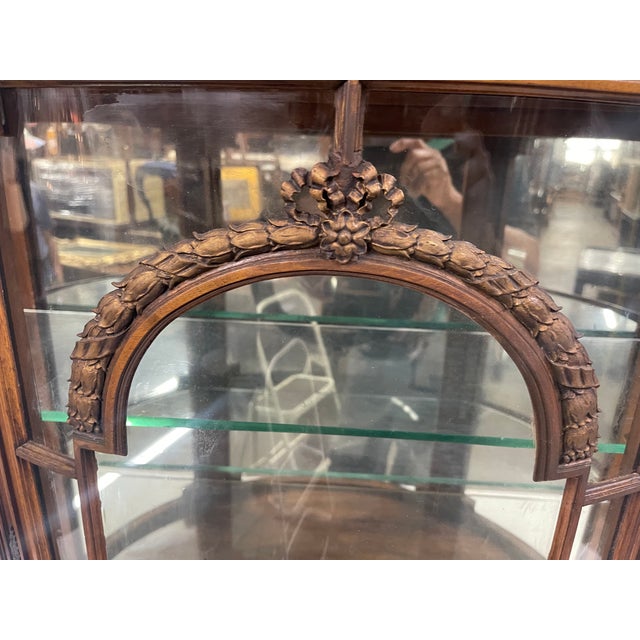 Brown Antique Demilune French Louis XV Walnut Vitrine Display Cabinet For Sale - Image 8 of 13