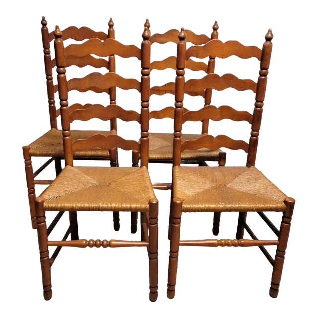 Tell City Rock Maple Ladderback Dining Chairs With Rush Seats-Set of 4 For Sale
