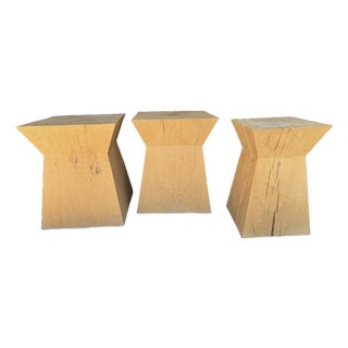 Vintage Christian Liaigre for Holly Hunt "Nagato" Side Tables/Stools, Set of 3, Signed Raw French Oak For Sale