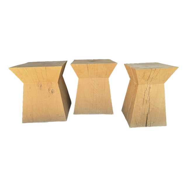 Vintage Christian Liaigre for Holly Hunt "Nagato" Side Tables/Stools, Set of 3, Signed Raw French Oak For Sale