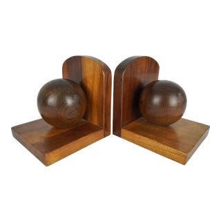 Art Deco Wood Orb Bookends - a Pair For Sale