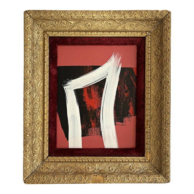 "Simmer" Abstract Art in Antique Frame, Pink Art Victorian Antique Frame by JTS For Sale
