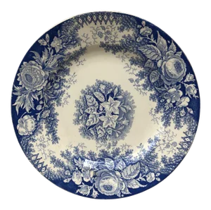 19th Century Large Blue & White Platter Jardiniere Sarreguemines