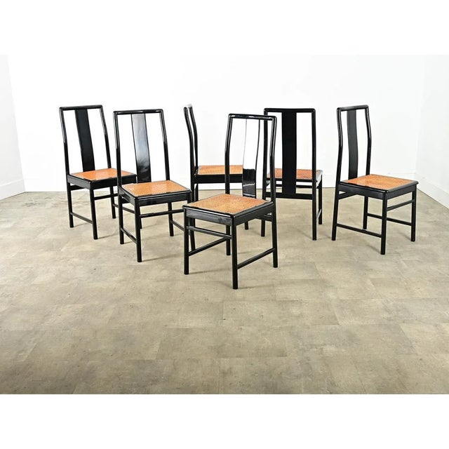 Vintage Italian Ebonized and Cane Seat Dining Chairs – Set of 6 For Sale - Image 9 of 12