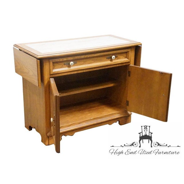 Thomasville Furniture Homecoming Collection Solid Oak Rustic Country Style 56" Drop Leaf Server Buffet W. Granite Top For Sale In Kansas City - Image 6 of 18