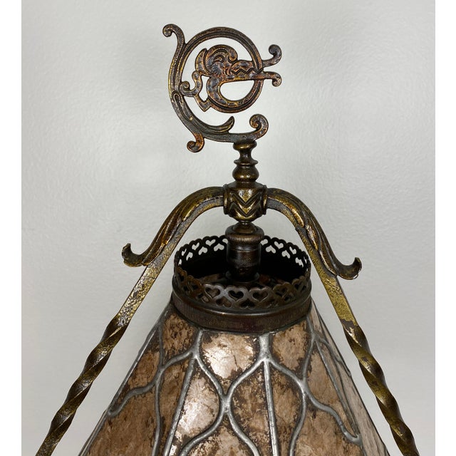 Arts and Crafts Floor Lamp With Original Mica Shade & Table Top, Crest & Co. Floor Lamp For Sale - Image 9 of 12
