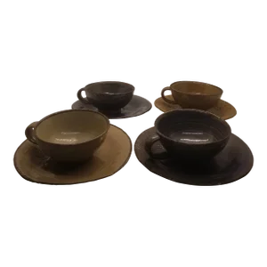 Vintage Handcrafted Pottery Cup and Saucer, Set of 4