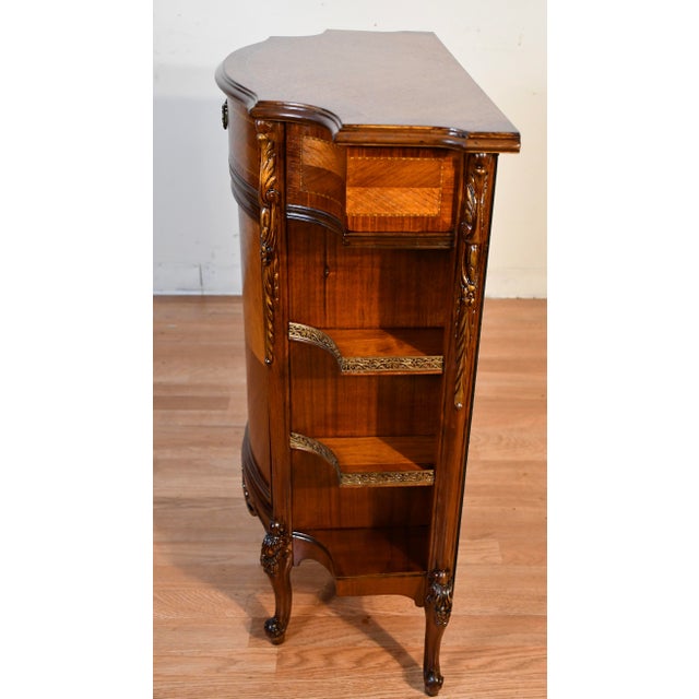 1920s Antique French Louis XV Walnut & Satinwood Inlay Cabinet Entry Hall Stand For Sale - Image 12 of 18