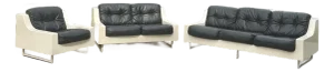 Mid Century Modern Sofa Set in Fiberglass With Black Tufted Cushions | Homecrest Style c.1960s