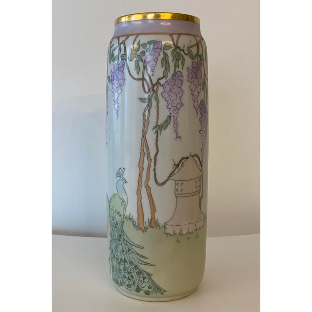 Early 20th C. Limoges Art Nouveau Porcelain Vase With Wisteria and