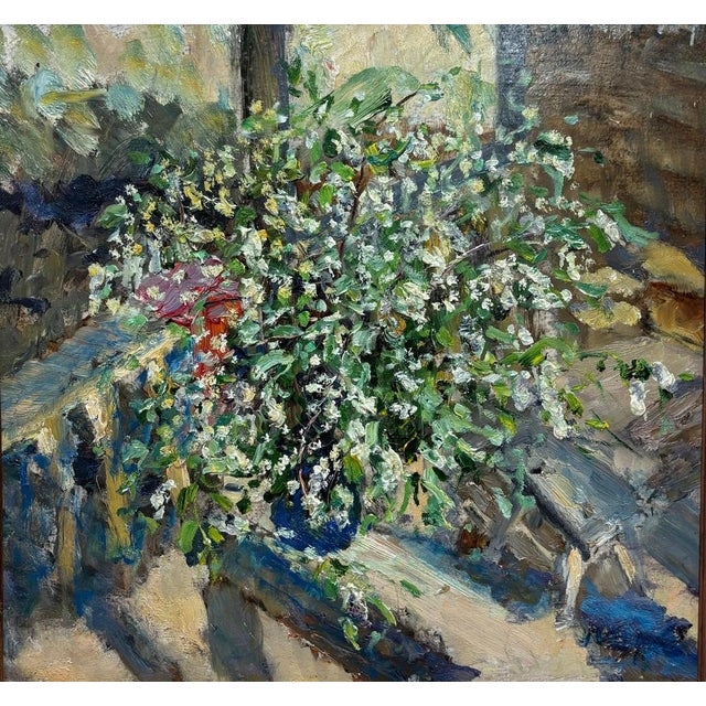 Georgij Moroz, Flowers on the Terrace, Oil on Cardboard, 1997 For Sale - Image 6 of 6