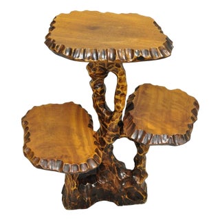 Vintage Mid Century Modern Live Edge 3 Tier Walnut Plant Stand Side Table For Sale