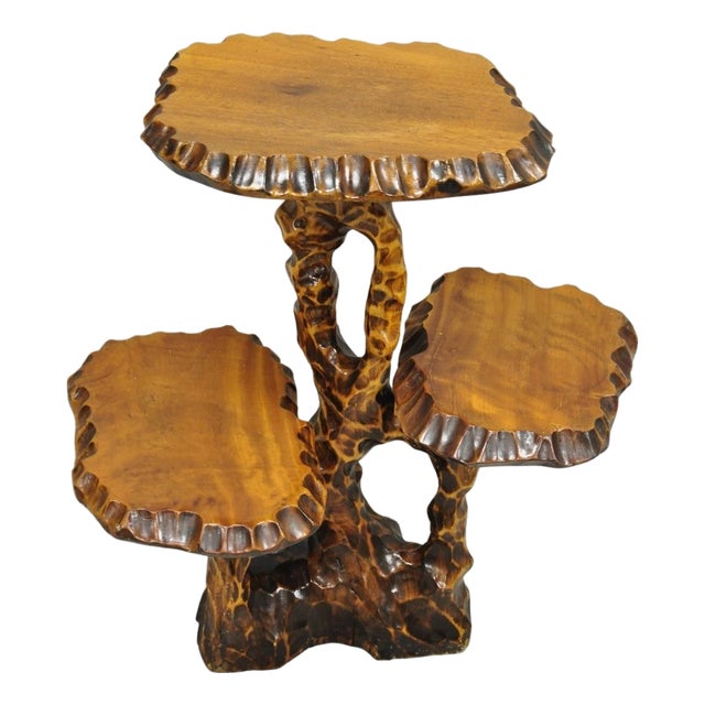 Vintage Mid Century Modern Live Edge 3 Tier Walnut Plant Stand Side Table For Sale