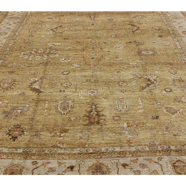 Traditional Large Angora Oushak Turkish Rug in Warm Colors of Taupe Soft Gold Brown Cream For Sale - Image 3 of 12
