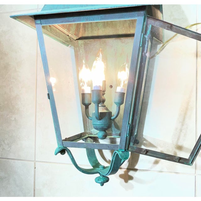 Vintage French Quarter Style Solid Brass Wall Lantern – Oversized For Sale - Image 15 of 17