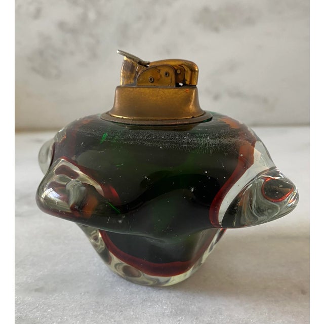 1970s Vintage Green Amber Murano Glass Paperweight/Table Lighter For Sale - Image 5 of 13