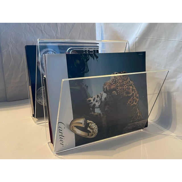 Transparent 1970’s Clear Lucite Magazine Rack For Sale - Image 8 of 12