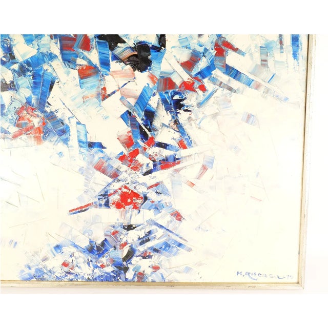 Jackson Pollock Vintage Midcentury Modern Abstract Expressionist Oil on Canvas Painting in Blue, Marion Riseman, 1974 For Sale - Image 4 of 6