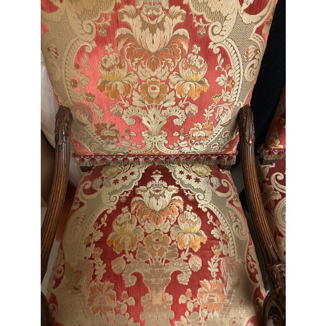 Mid 19th Century Pair of Louis XIV Style Antique Chairs- Red Velvet & Silk For Sale - Image 9 of 10