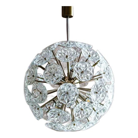 Starburst Chrome and Glass Chandelier from Val Saint Lambert, France, 1960s For Sale