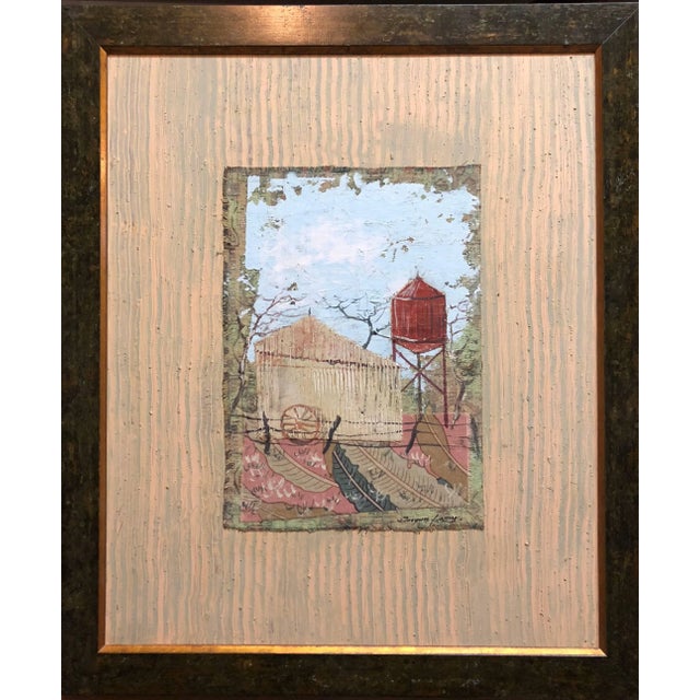 A contemporary mixed media painting on cloth, plaster and board created by listed Texas artist Jacques Lamy...