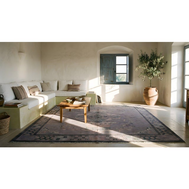 Dark Gray Phenomenal Gray and Purple Mauve Color With Floral Design Antique Chinese Nepal Rug For Sale - Image 8 of 9