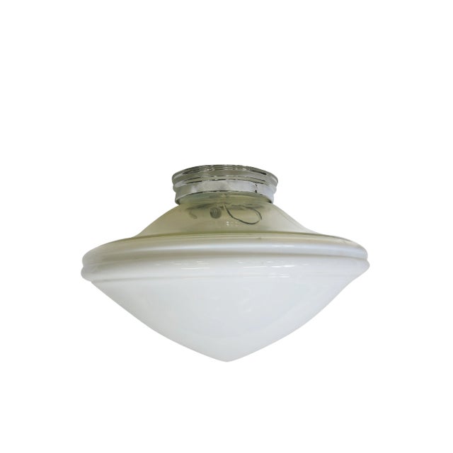 Extra Large Schoolhouse Banded Cone Shape Ceiling Mixed Glass Globe Pendant For Sale