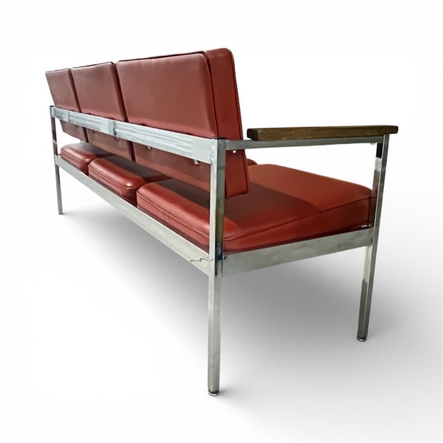 Early 20th Century Mid-Century Modern 3-Seat Vinyl Tandem Bench / Sofa For Sale - Image 5 of 10