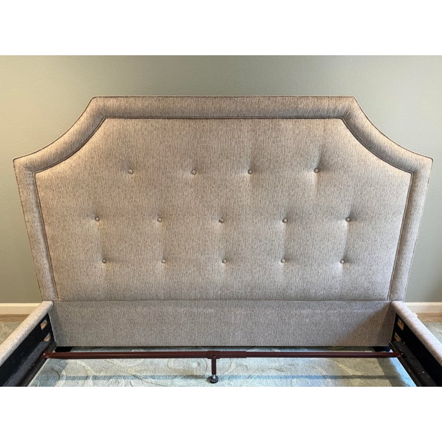 Transitional Bernhardt Furniture Taupe Custom Upholstered Tufted Bedframe For Sale - Image 3 of 9