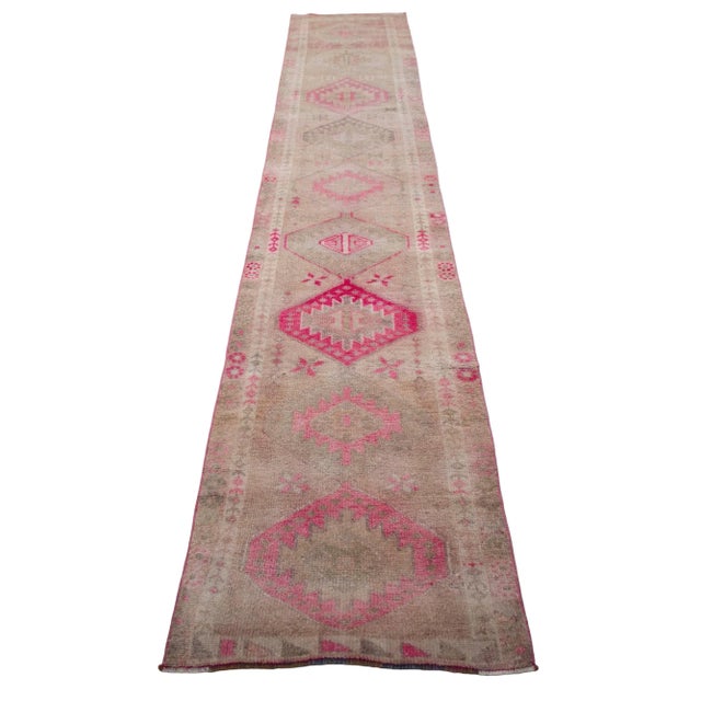 Hand-Knotted Turkish Runner Rug . Low Pile Hallway Decor - 2′6″ × 12′10″ For Sale - Image 6 of 10