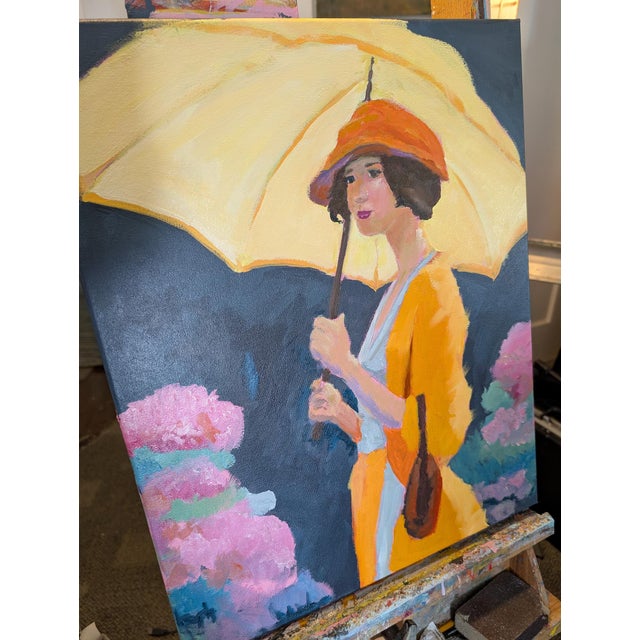 Figurative Yellow Umbrella - 16x 20" Oil on Canvas For Sale - Image 3 of 3