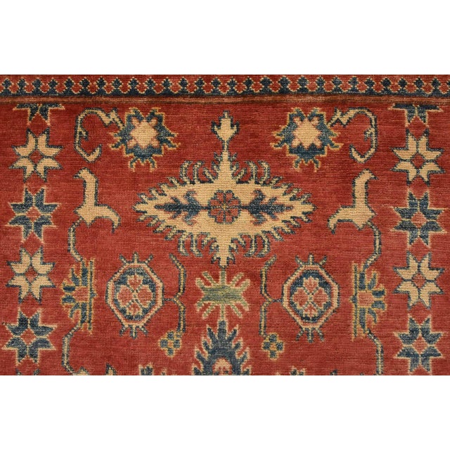 Red Kazak Rug 4′ X 5’4” Red Wool Tribal Hand-Knotted Oriental Carpet For Sale - Image 8 of 12