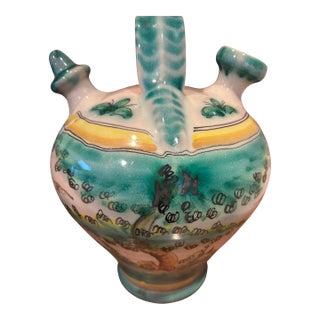 Vintage Mid 20th C Spanish Ceramic Botijo With Spouts and Handle For Sale