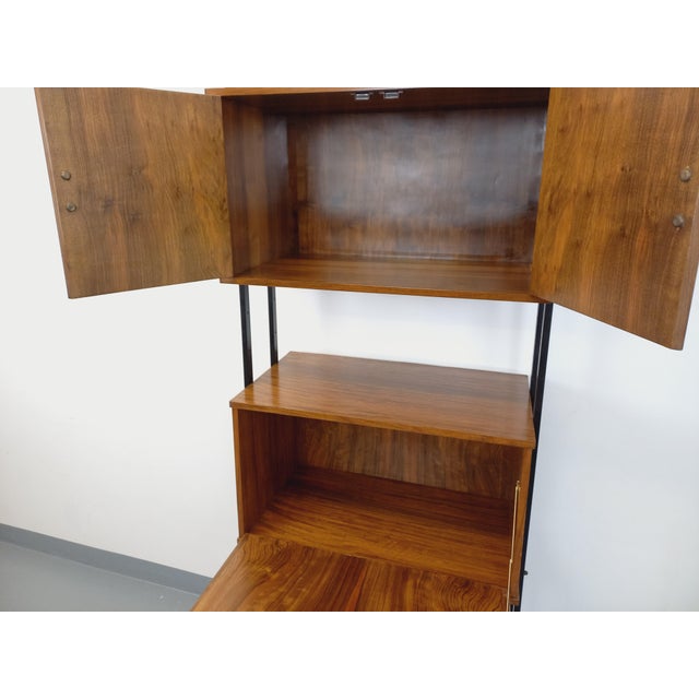 Vintage Italian Modular Bookcase in Walnut Wood and Metal, 1960s For Sale - Image 10 of 18