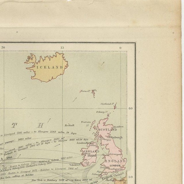 Black Antique Chart of the Atlantic Ocean, 1870 For Sale - Image 8 of 12
