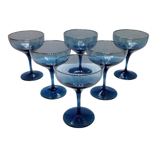 Vintage Blue Crystal Coupe Champagne Glasses Set of 6 Chairish