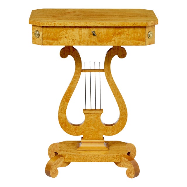 Swedish Empire Revival Birch Lyre Form Side Table, 1920s For Sale