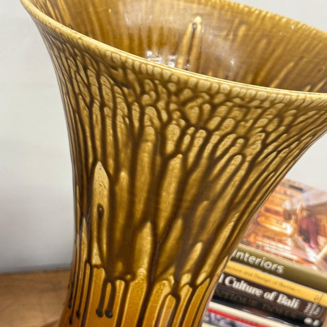 Ceramic Large Golden Amber Vase with Dramatic Drip Glaze Finish For Sale - Image 7 of 8