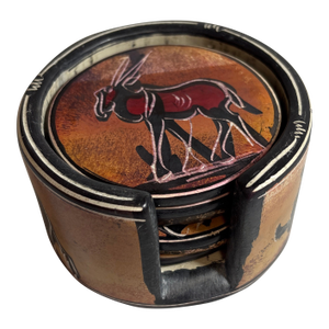 African Clay Sculpted Heavy Coaster Set Illustrating Various African Animal.