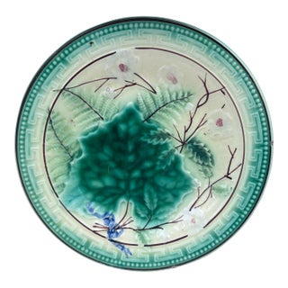 German Majolica Leaves & Ferns Plate, Circa 1890 For Sale