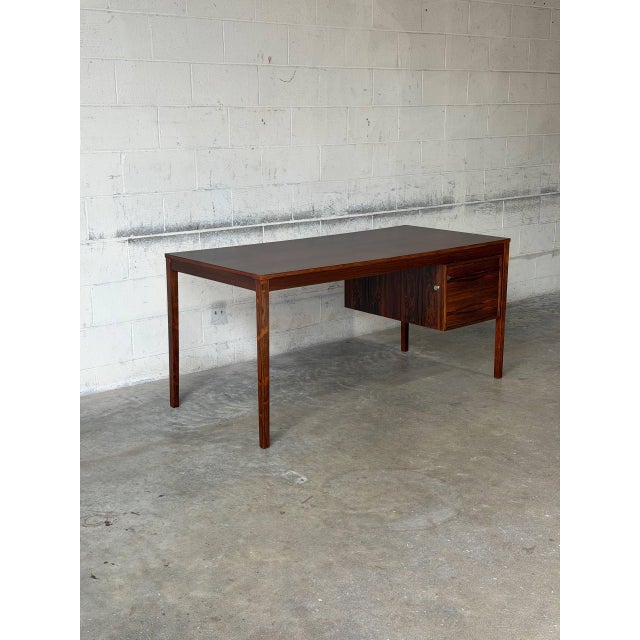 Mid-Century Modern Elegant Rosewood Executive Writing Desk With Single Drawer Danish Mid-Century Modern 1960s For Sale - Image 3 of 11