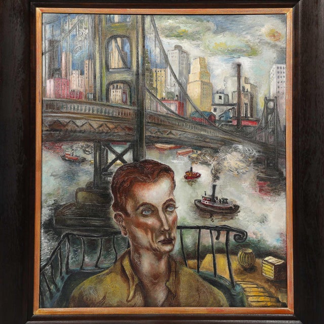 1940s Modernist Oil on Canvas Painting "The Immigrant" Signed Hida Coates Altschule For Sale - Image 5 of 18