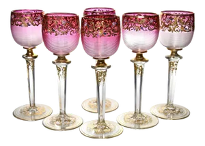 Antique Josephinehütte Silesian Crystal Goblets - Set of 6