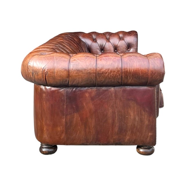 1970s Classic Chesterfield Leather Sofa – Tufted Back, Rolled Arms For Sale - Image 10 of 15
